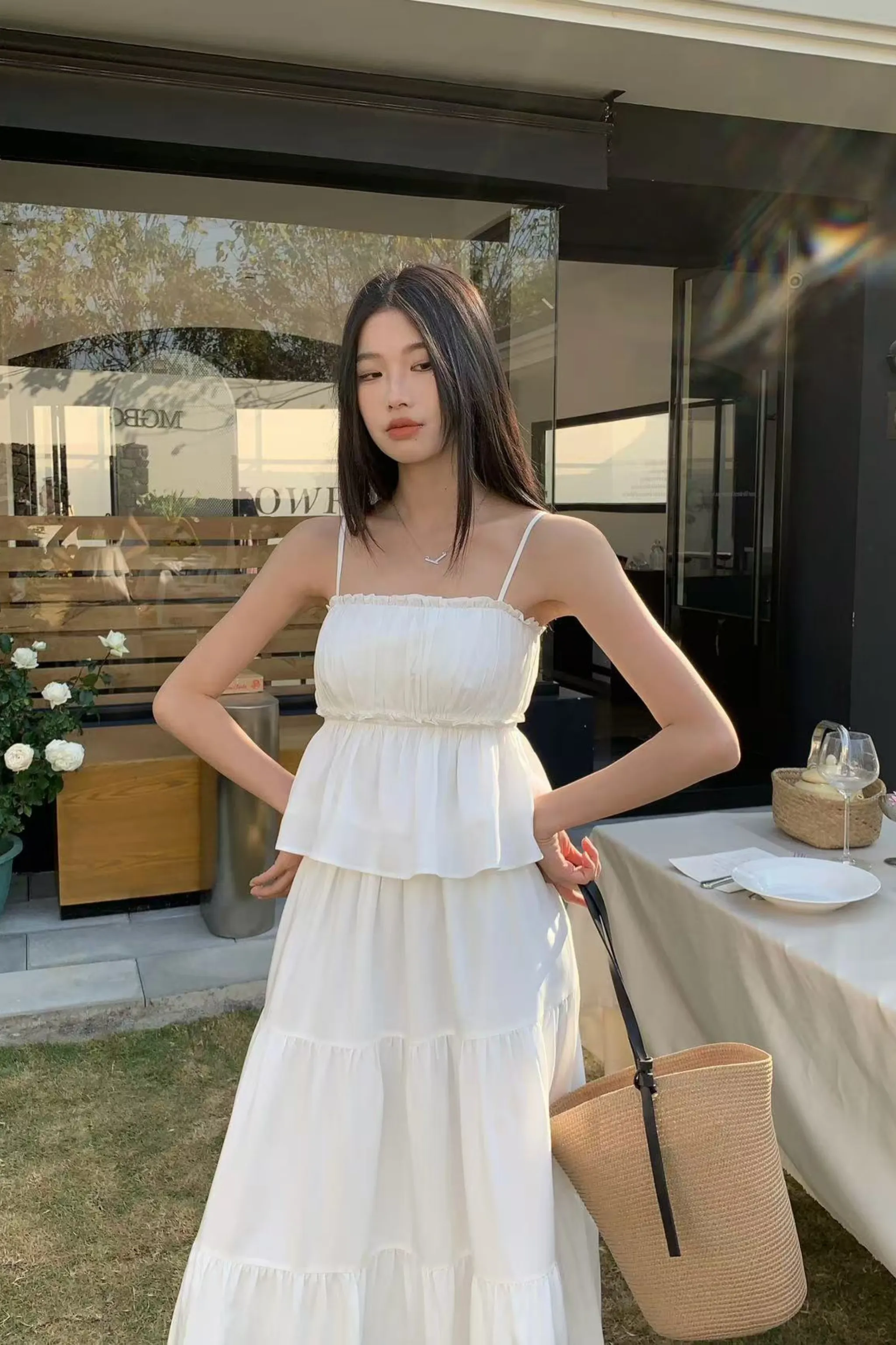 Versatile Layering Cut Seth Pleated Babydoll Top White