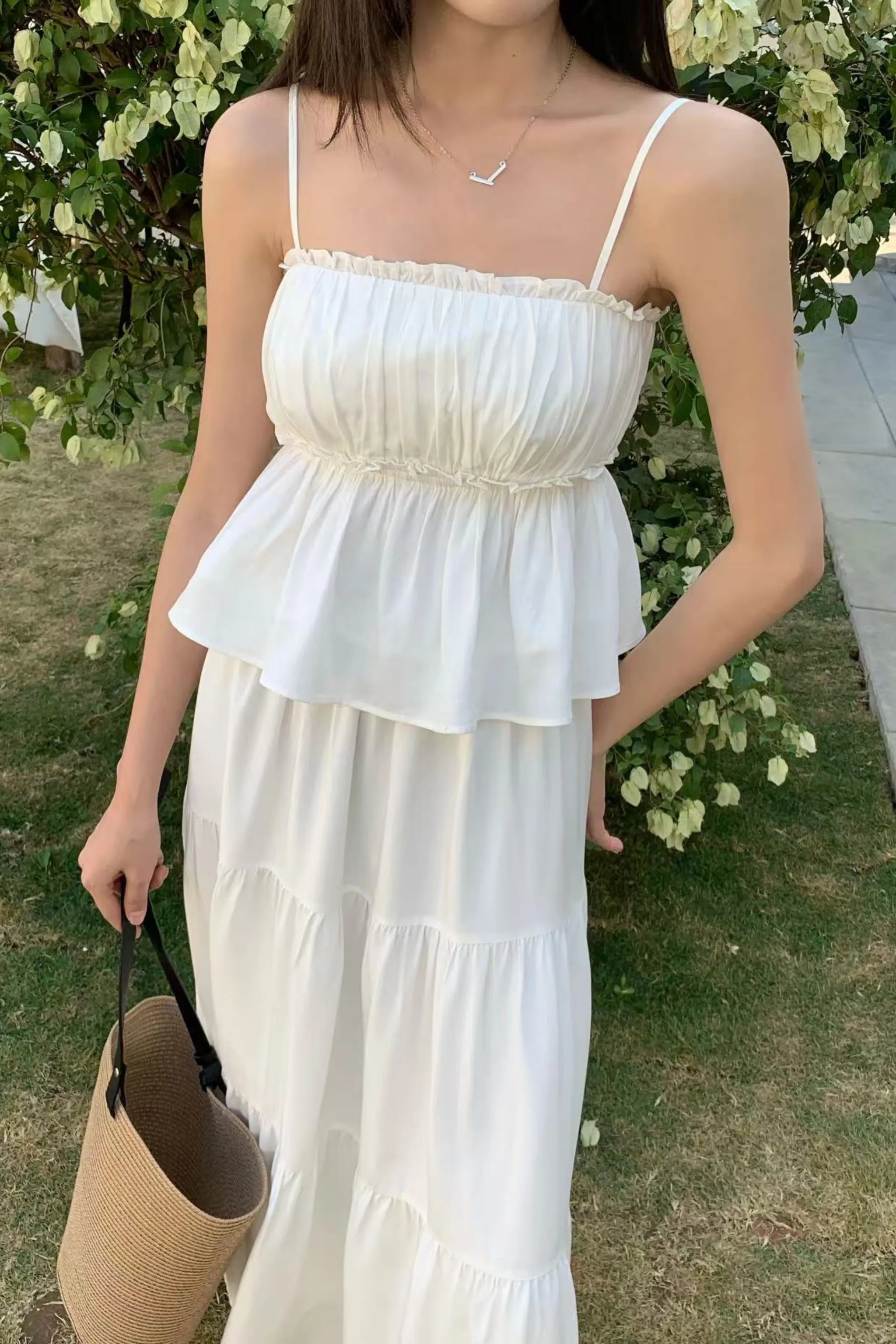 Seth Pleated Babydoll Top White casual top Snag Resistant Fabric