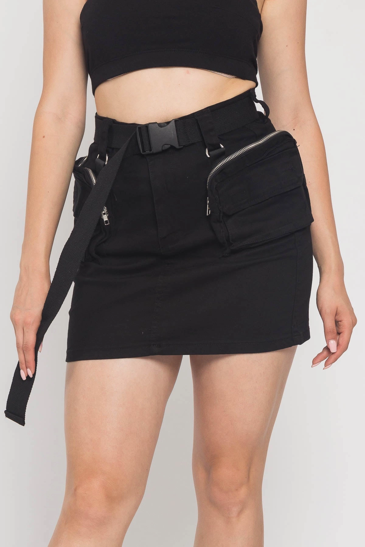 Military Style Utility Pocket Skirt Stretch Panel