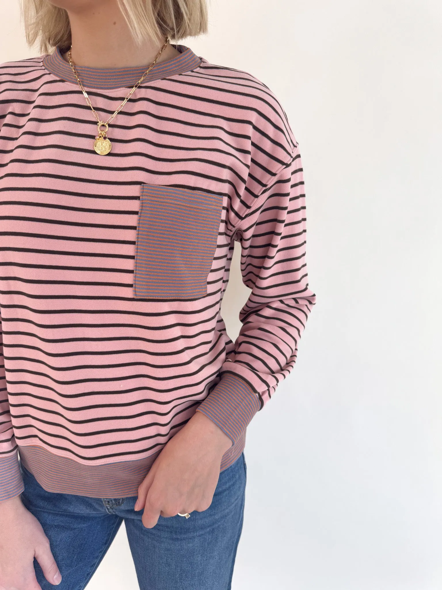 Millie Mixed Stripe Sweatshirt Stretch Comfort Trendy Look