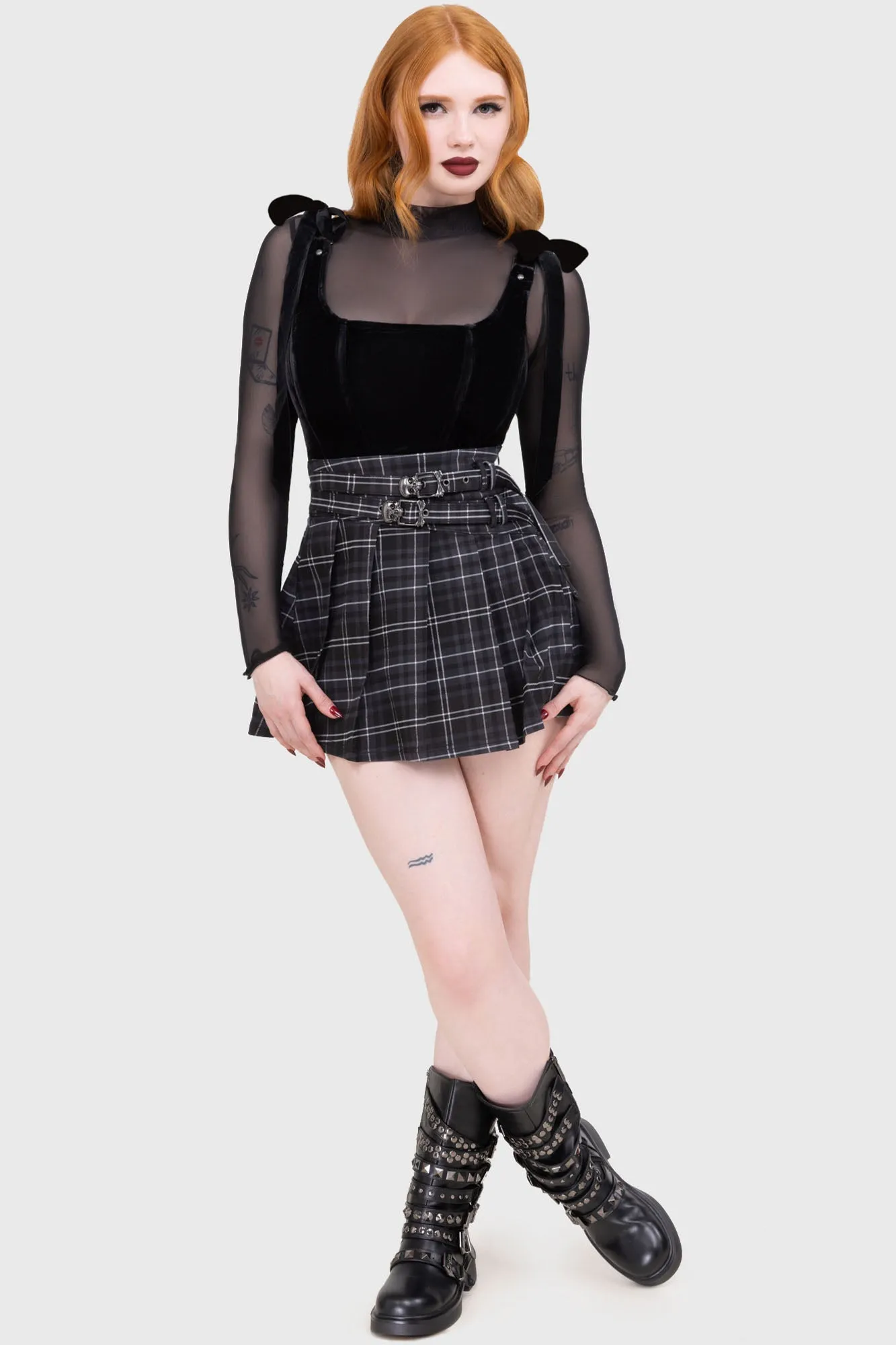 Bold Mood Everyday Line Tartan Riot Skirt [GREY]