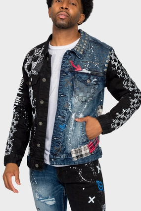 Seamless Welded Construction Two Way Zipper Color Block Fashion Denim Jacket
