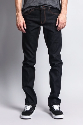 Men's Skinny Fit Raw Denim Jeans (Black/Timber) Breath Friendly Sporty Look