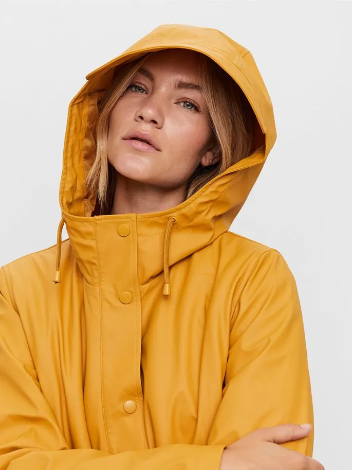 Full Zip Closure Utility Inspired Look Asta 3/4 Teddy Lined Raincoat - Amber gold