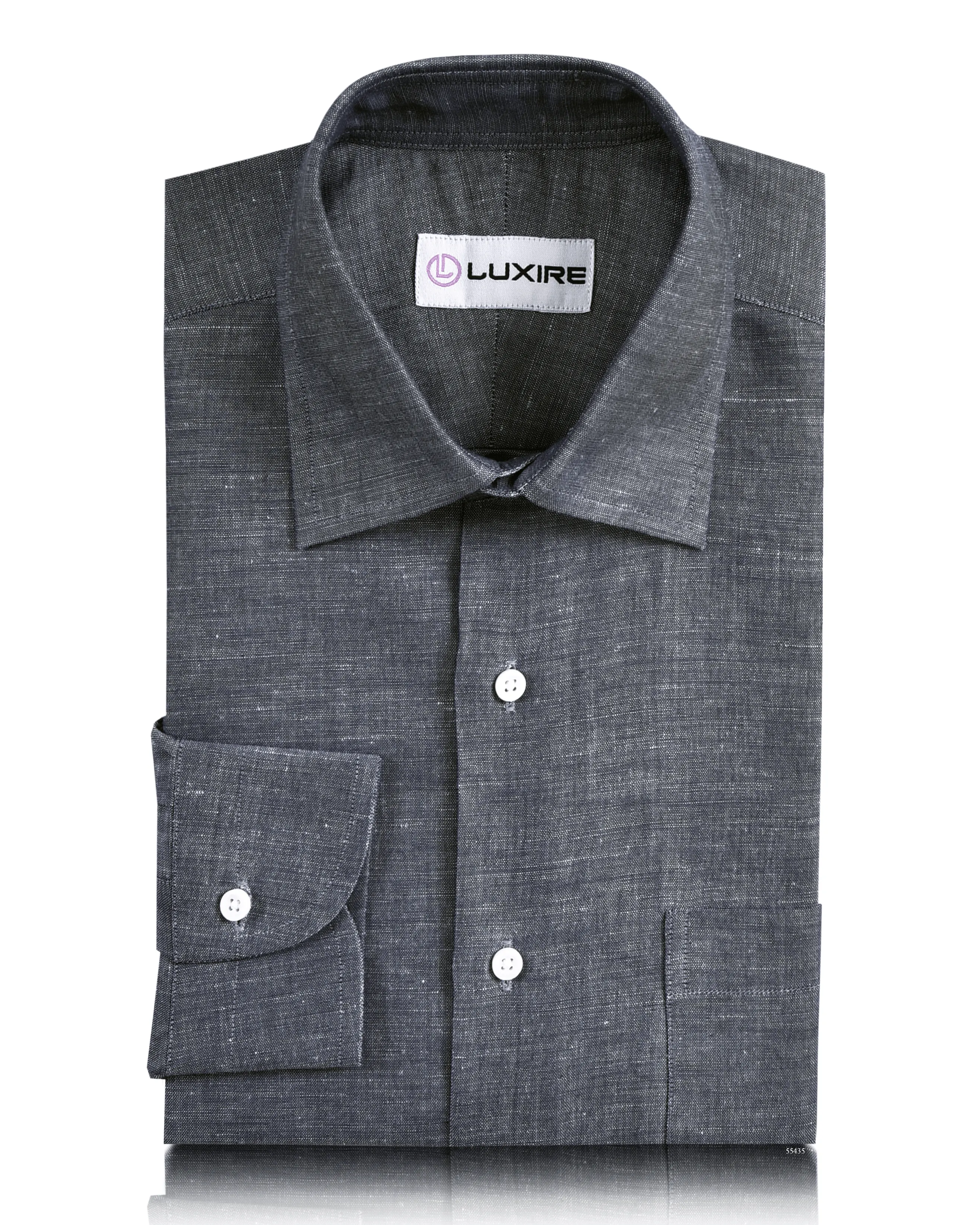 Cotton Linen: Greyish Navy Chambray Shirt checkered pattern