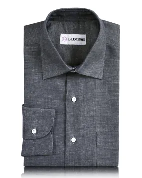 Cotton Linen: Greyish Navy Chambray Shirt checkered pattern