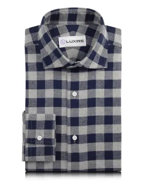 Silver Grey Navy Gingham Flannel Striped Design