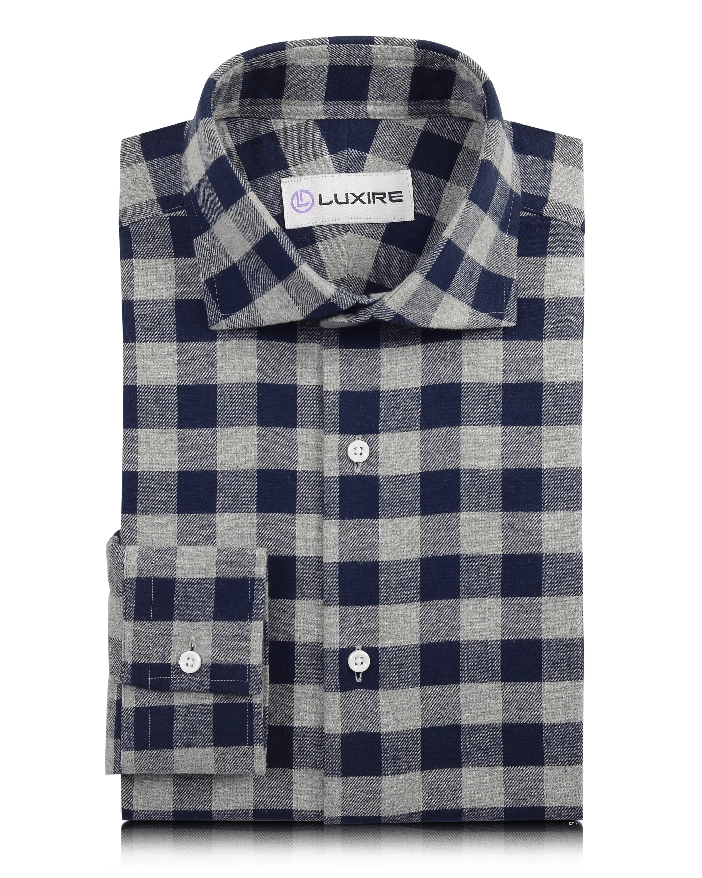 Silver Grey Navy Gingham Flannel Striped Design