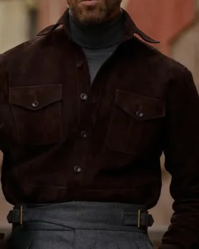 Sleek Style Brown Suede Leather Shirt