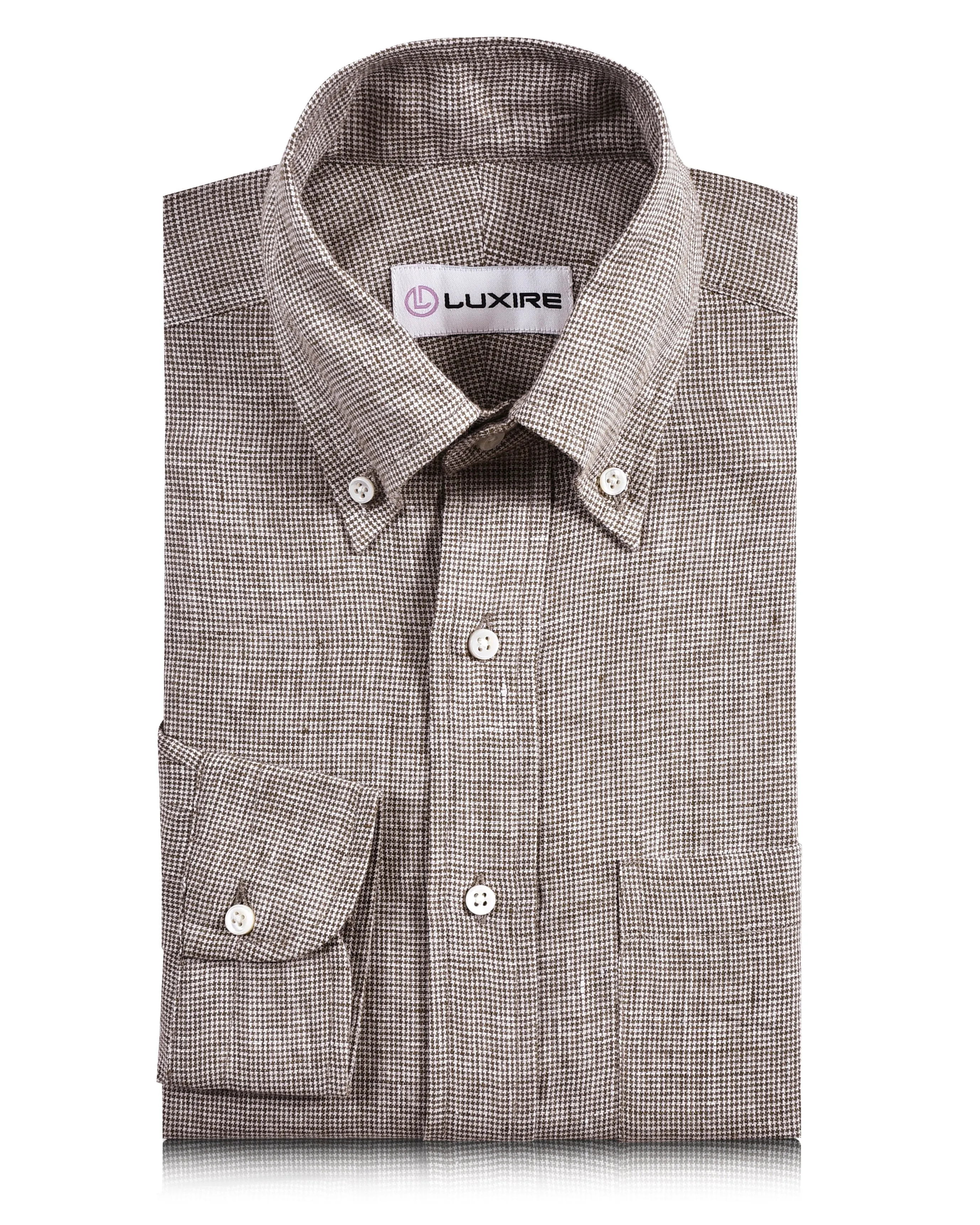 Linen: Brown White Mini Houndstooth Shirt Customizable Design Smart Appearance