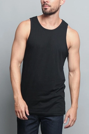 Recycled Material Blend Basic Essential Straight Hem Long Length Tank Top