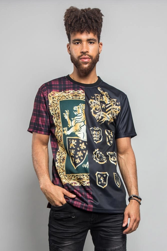 Plaid Mix Print T-Shirt Four Way Stretch Material NoSlipSurface