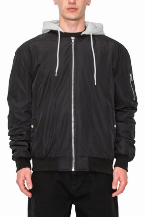 Sleek Outer Bonded Zippers Men's Oversized Hooded Bomber Jacket