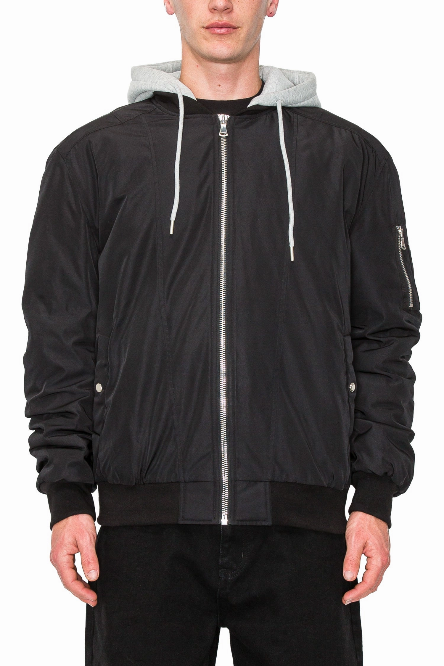 Sleek Outer Bonded Zippers Men's Oversized Hooded Bomber Jacket