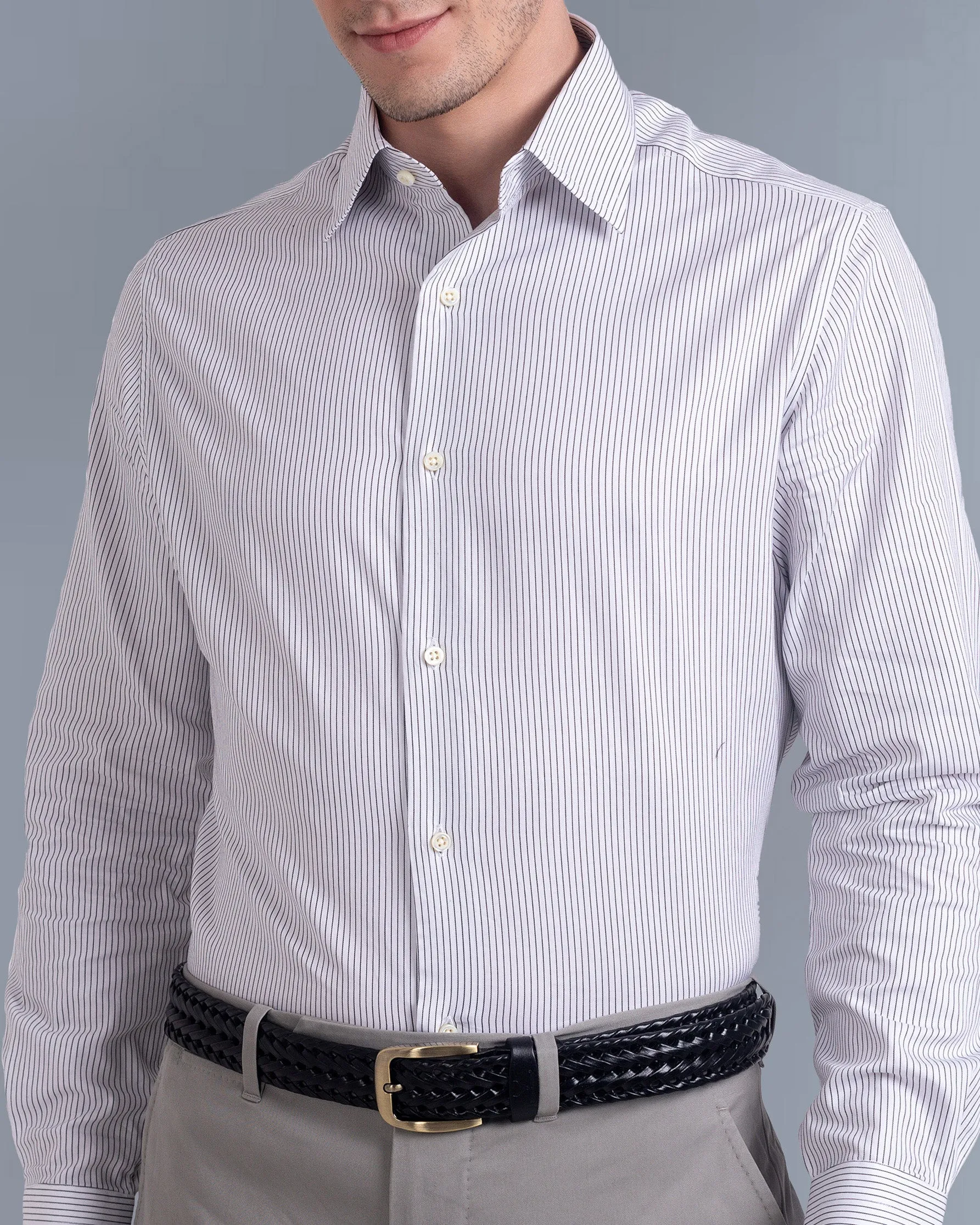 Matte Finish Striped style Monti White & Black Pin Stripes Shirt