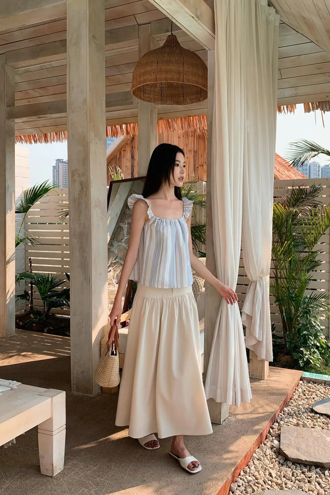 Low Profile Collar More Than Stripes Flutter Top Light