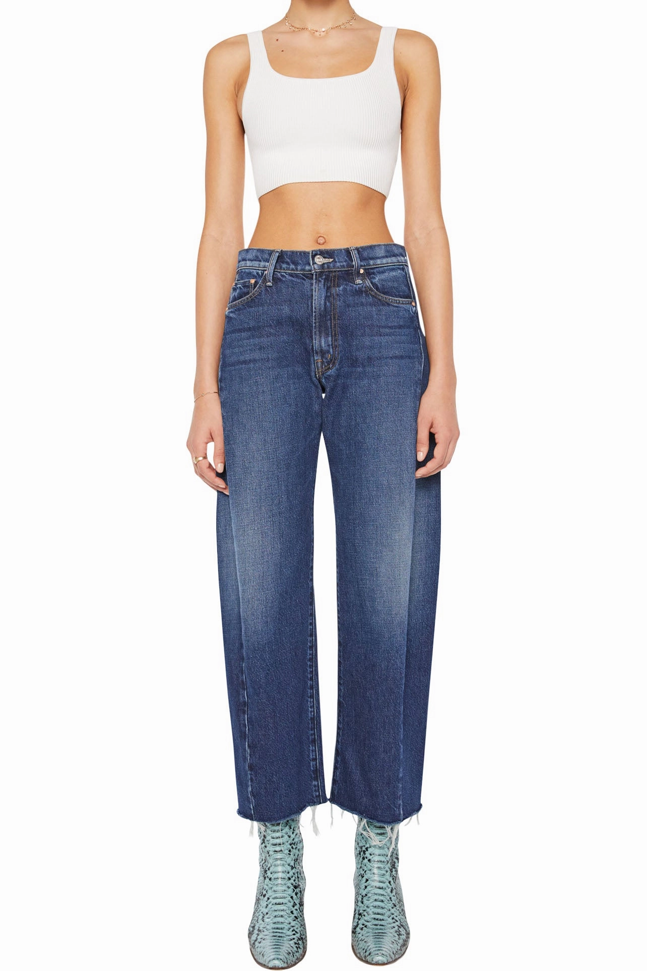 Daily Wear Breathable Classic Outdoor Adventure Party Look Youth Style MOTHER Denim Mid Rise Full-Pipe Flood Fray in Unplugged