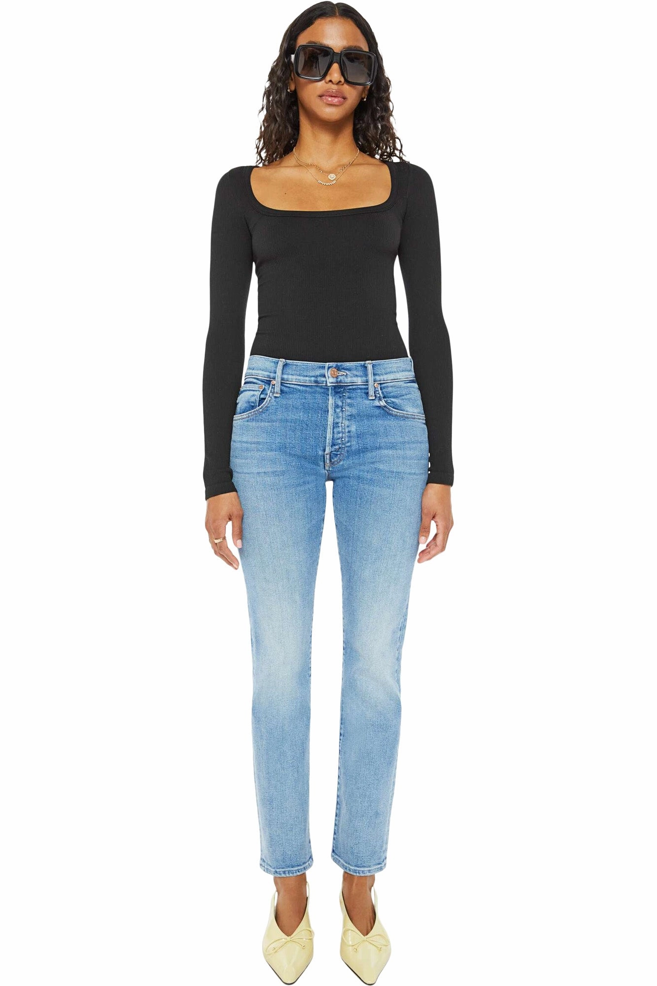 Body Fit Ready Slim Smooth MOTHER Denim Mid Rise Hiker Hover in Full Moon