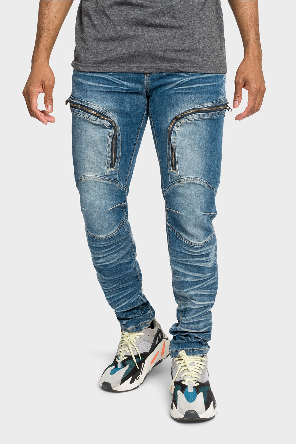 Moto Zipped Skinny Cargo Denim Jeans Layer-Friendly Stay Dry