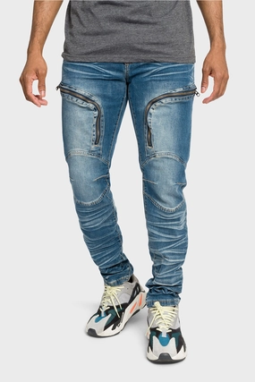 Temperature Regulating Fabric Urban Comfort Moto Zipped Skinny Cargo Denim Jeans