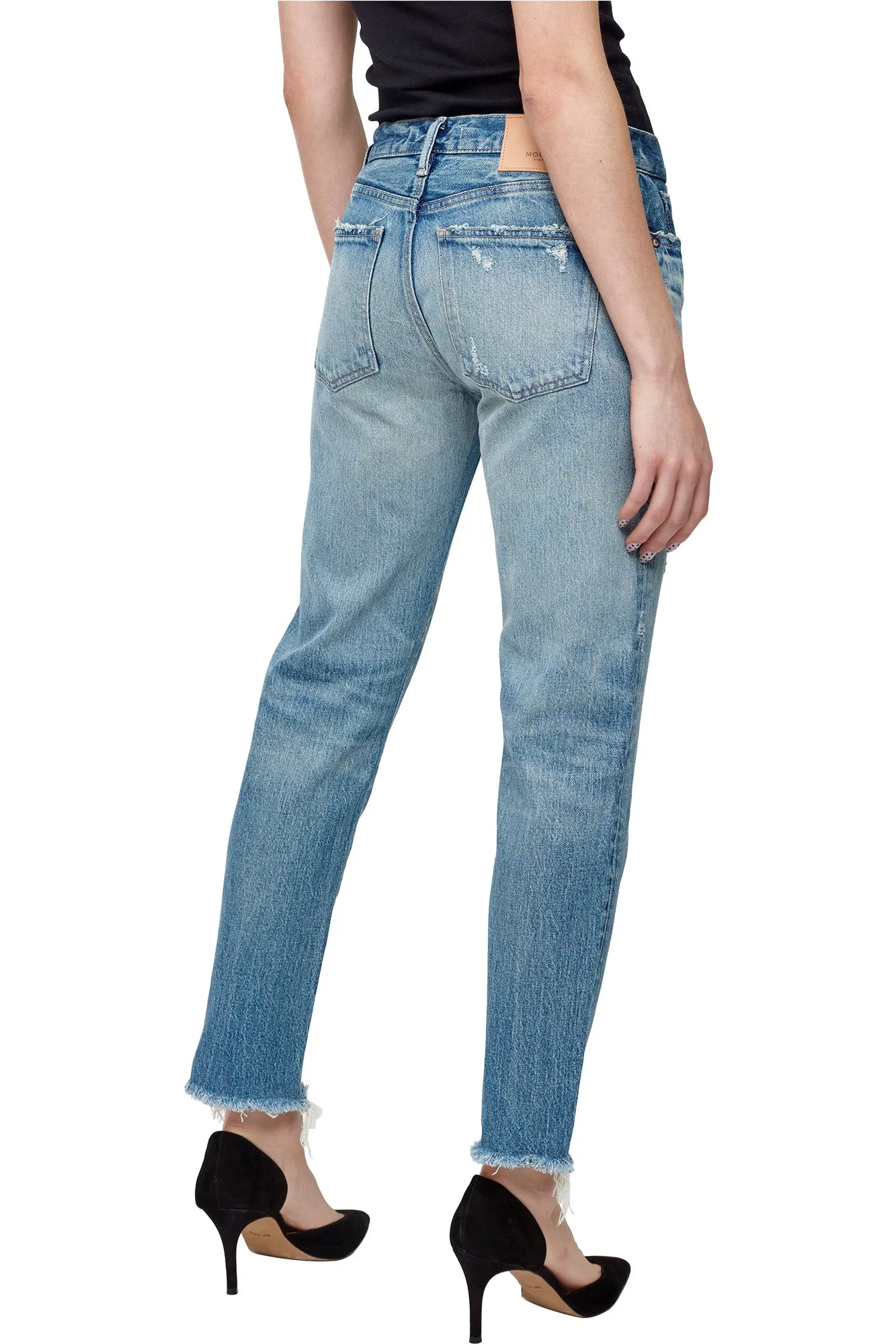 Minimalist Pocket Design Relaxed Waistband Moussy Denim Bretton Tapered in Light Blue