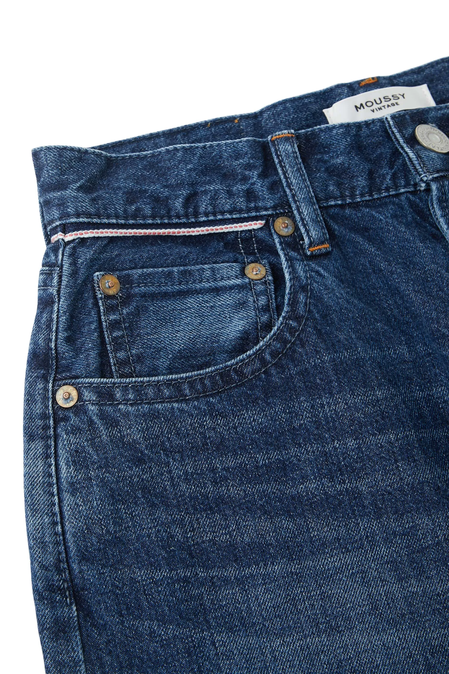 Moussy Denim Corcoran Wide Straight Leg Jeans in Dark Blue Balanced Piece Textured Yarn Blends