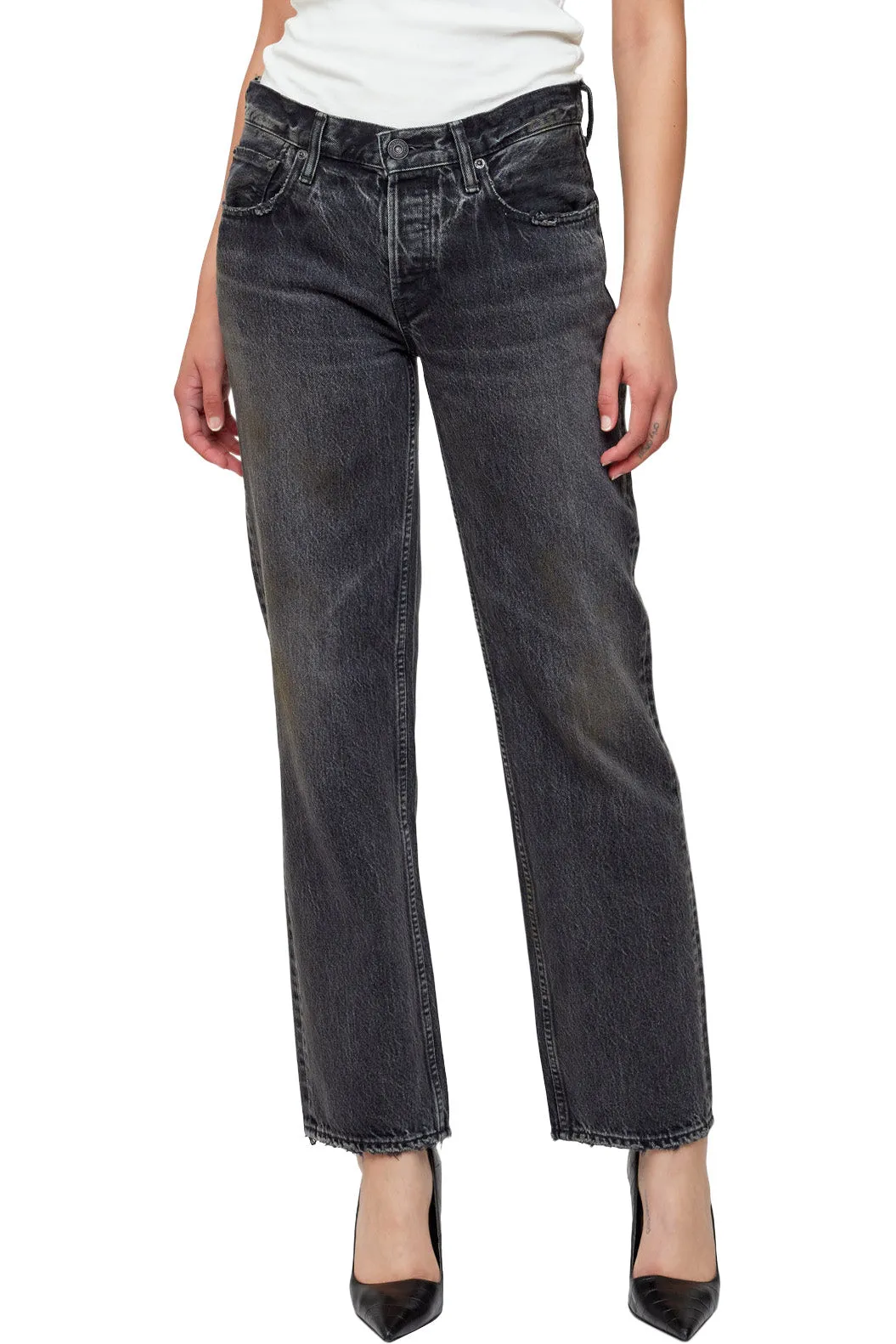 Customizable Fit Modern Straight Leg Moussy Denim Iona Straight Low Rise in Black