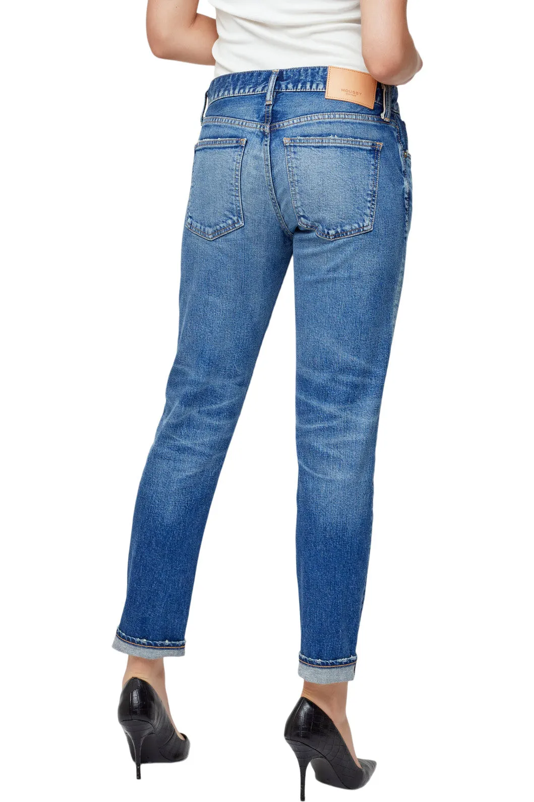 Elegant Vibrant Textured Couple Look Lightweight Moussy Denim Saddlebrook Tapered Jeans in Blue