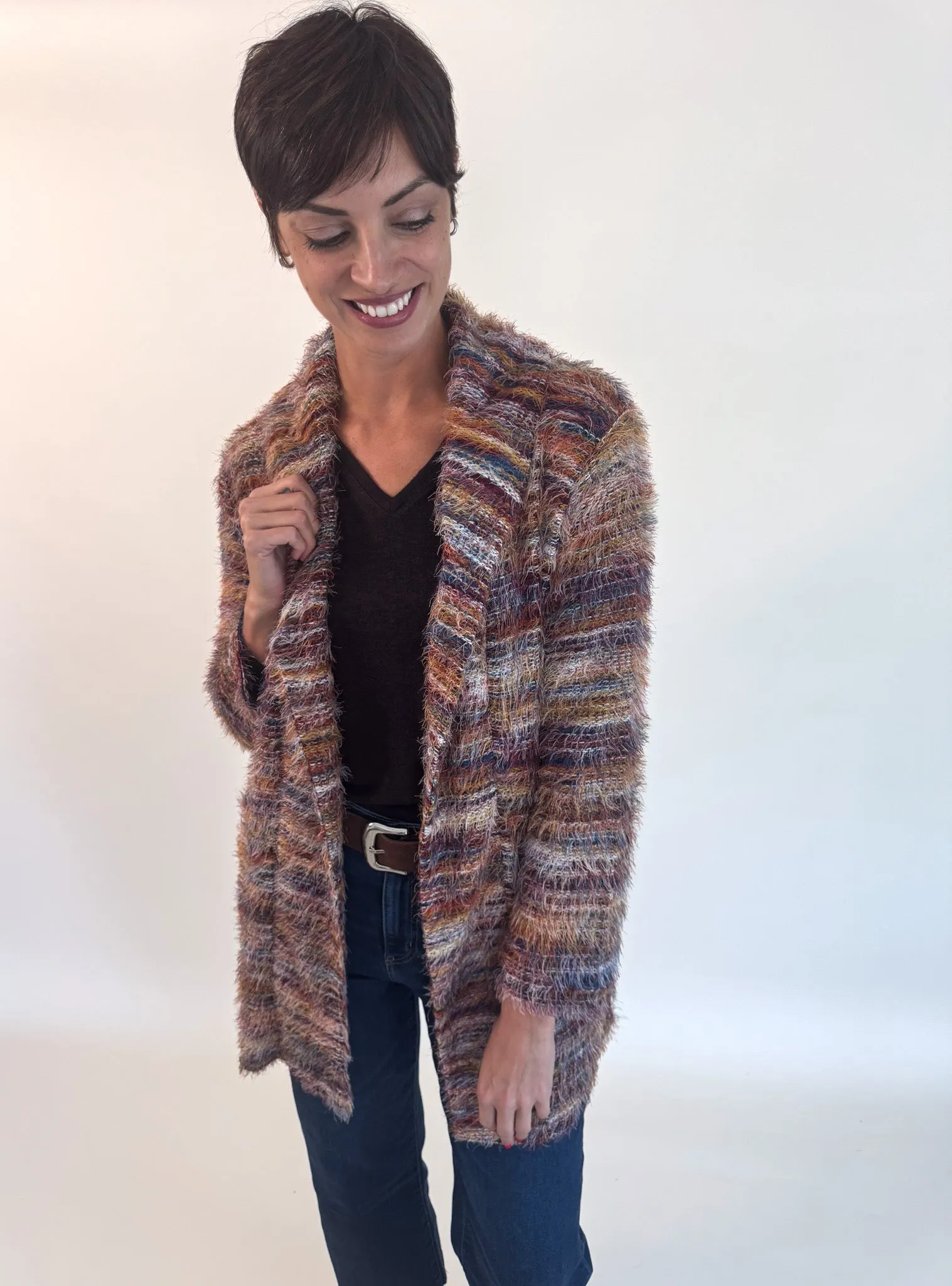 Stretchy Waist Active Design Multi Colored Long Sleeve Cardigan