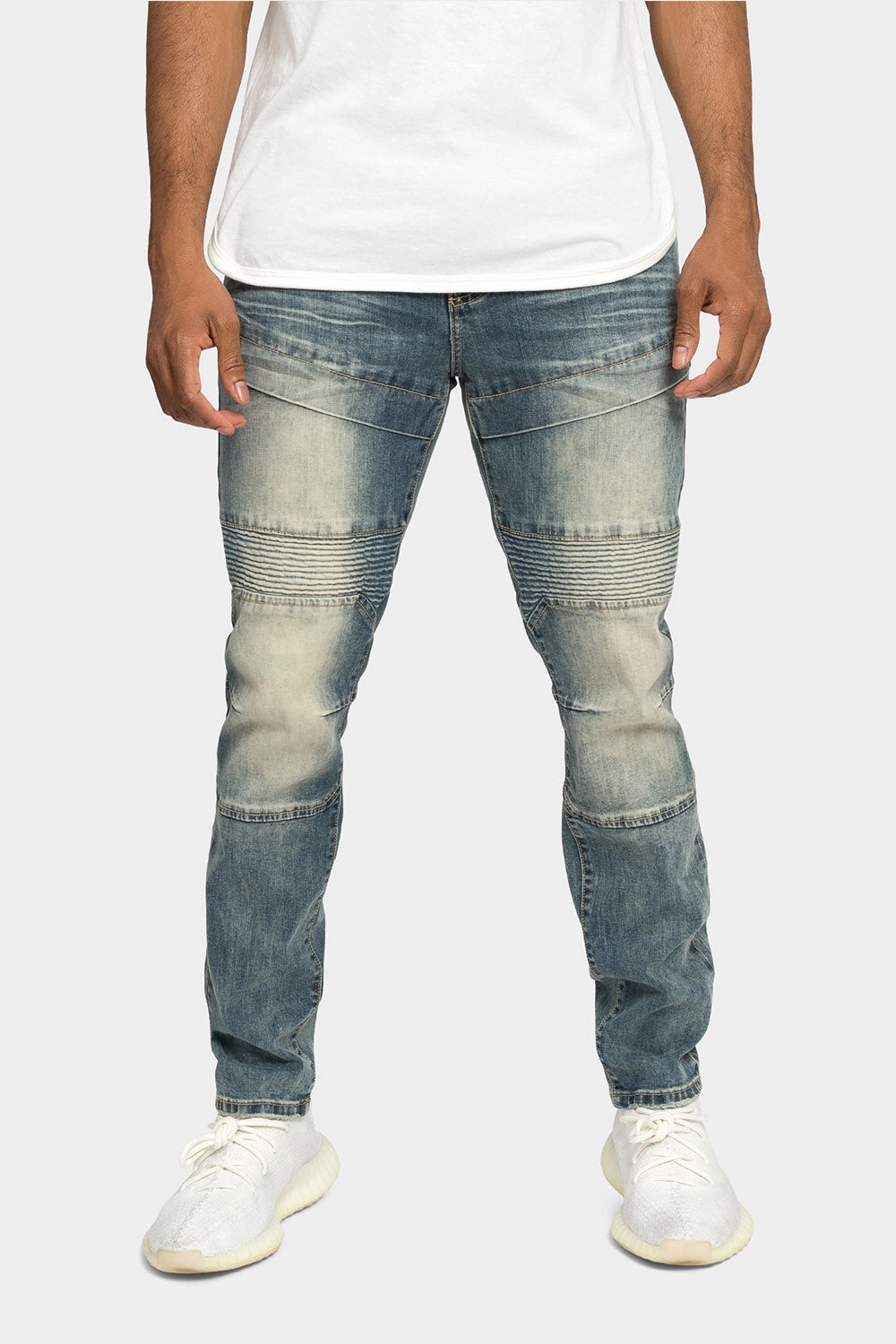 Stitch Stacked Moto Biker Denim Jeans ReinforcedPockets
