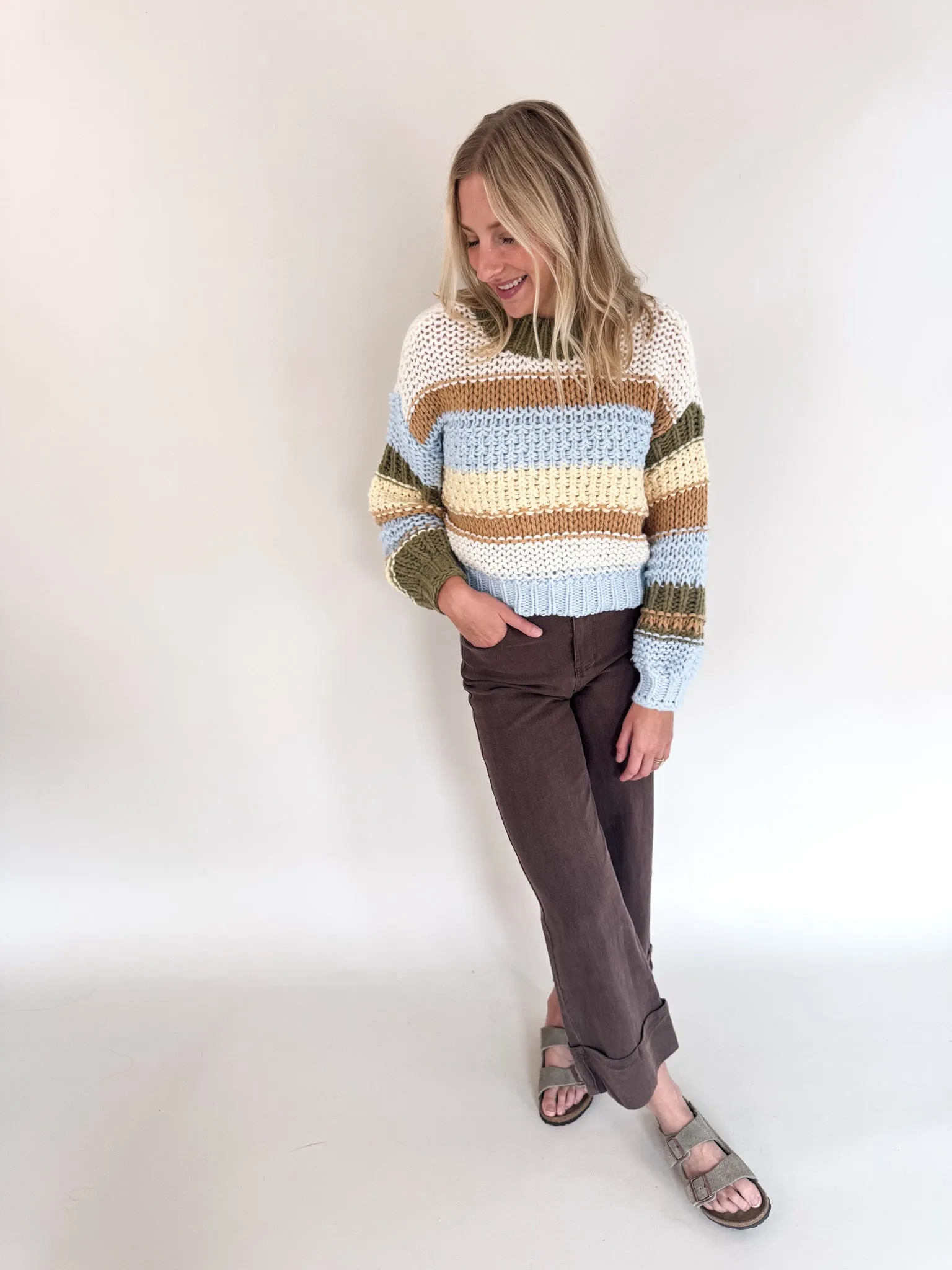 Chilly Day Wear Warm Wear Multicolored Striped Sweater