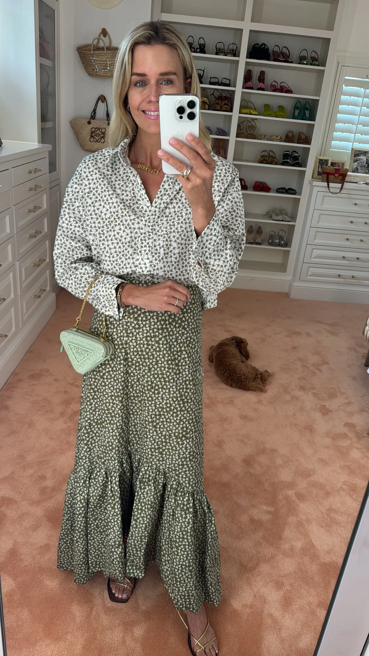 MASON'S DAUGHTER | the Cropped Boyfriend Shirt, Olive Green & Ivory Printed Poplin Oversized Silhouette