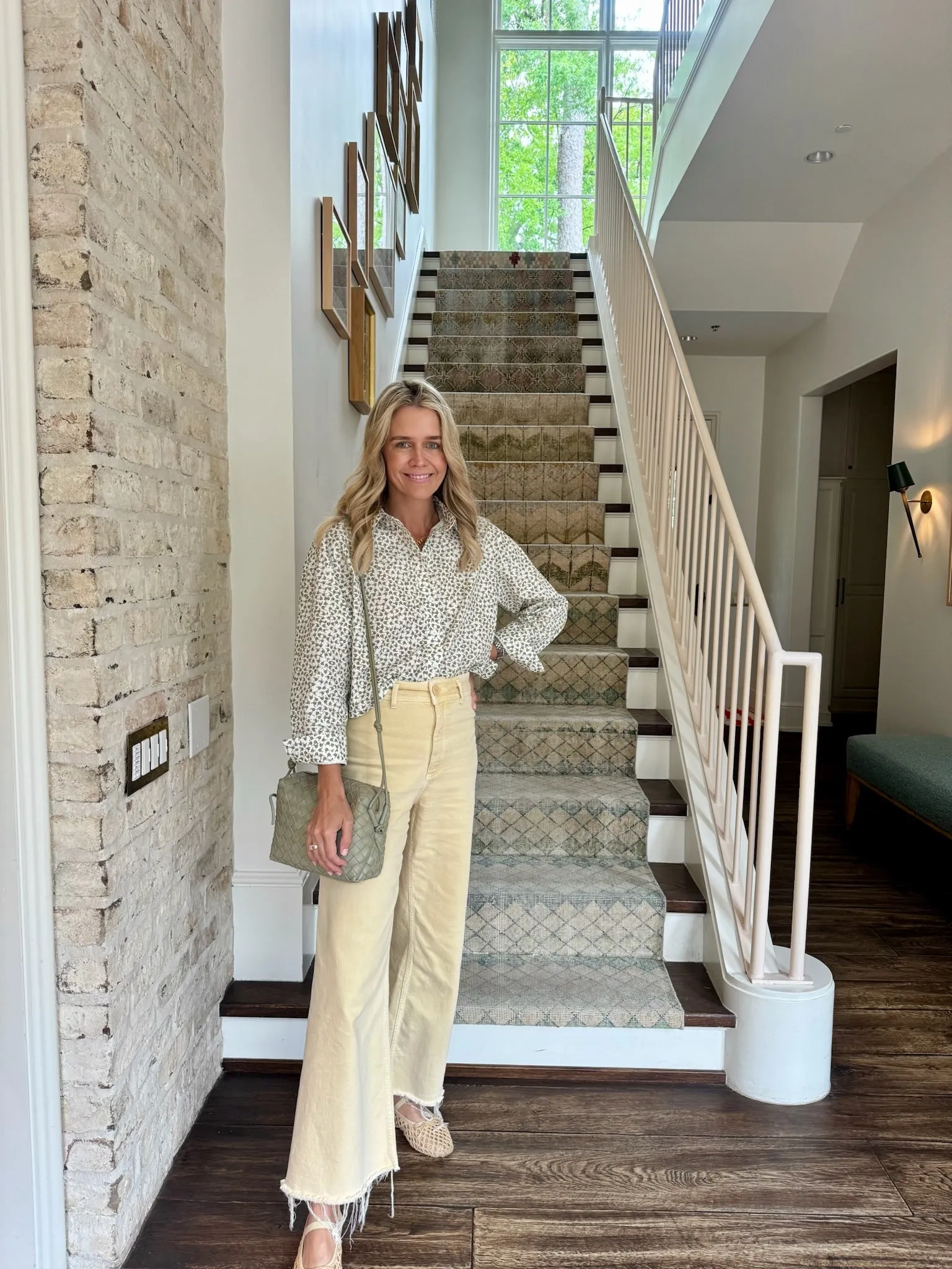 Airflow Mesh Panel MASON'S DAUGHTER | the Cropped Boyfriend Shirt, Olive Green & Ivory Printed Poplin