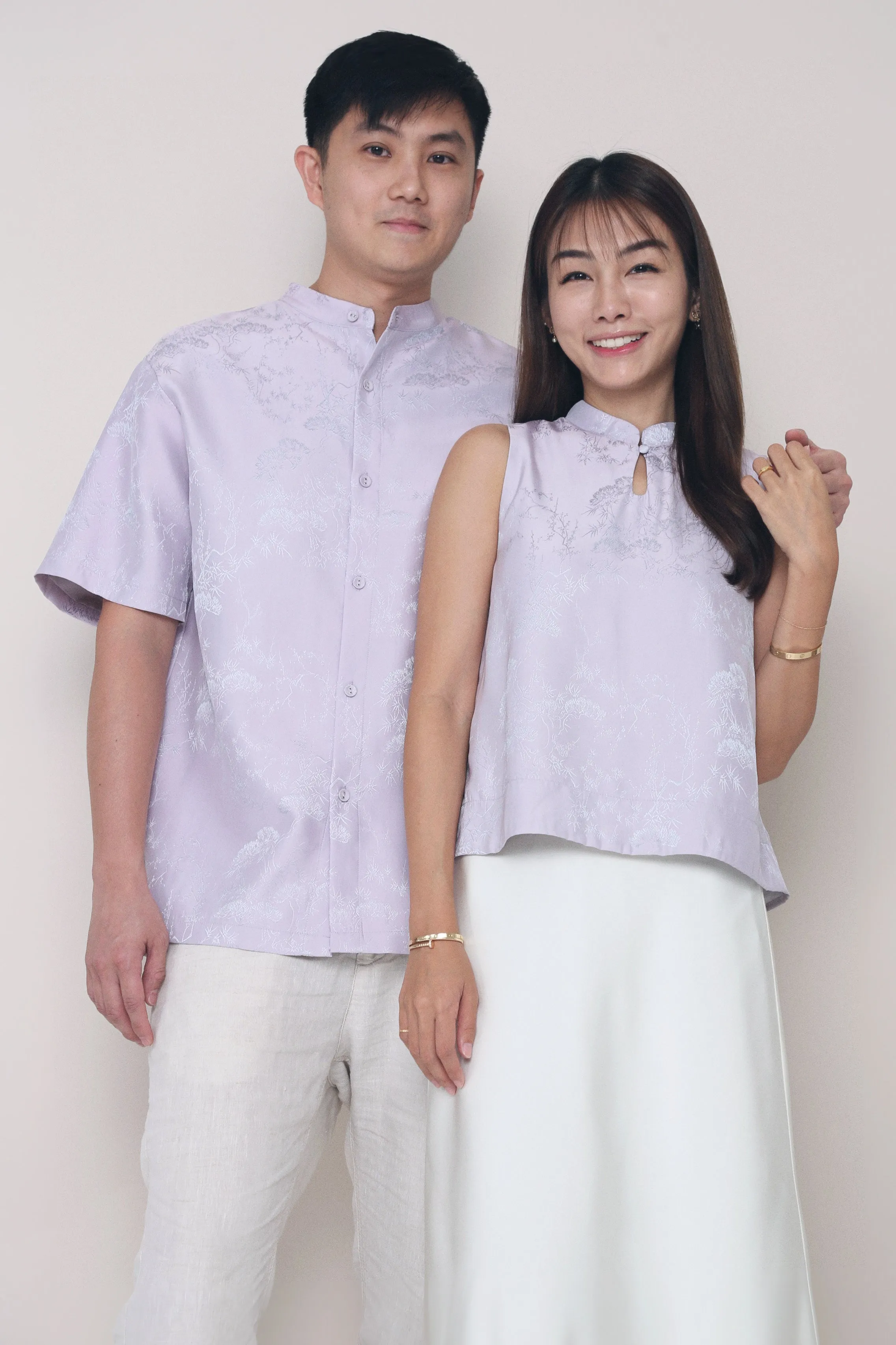 CNY Noah Oriental Shirt Amethyst Antimicrobial Finish Contoured Side Panels