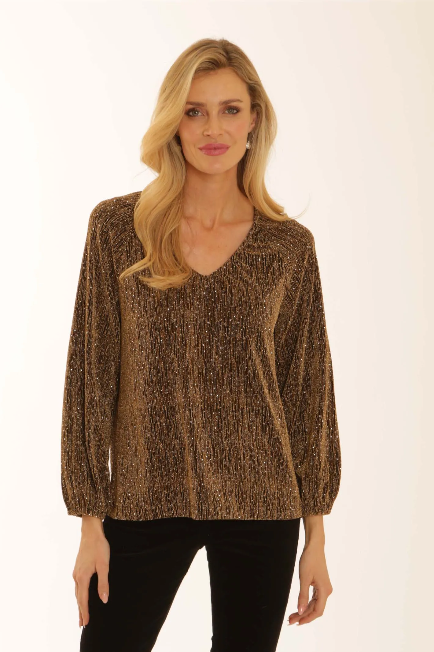 Tailored Placket NonIrritatingSeams Pomodoro Clothing Sparkle V Neck Top 32561