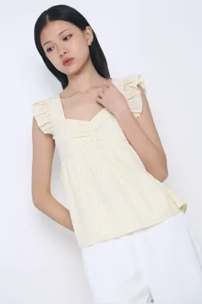 Naomi Picnic Gingham Blouse Vanilla Yellow ZipperedPockets Stretch Weave Construction