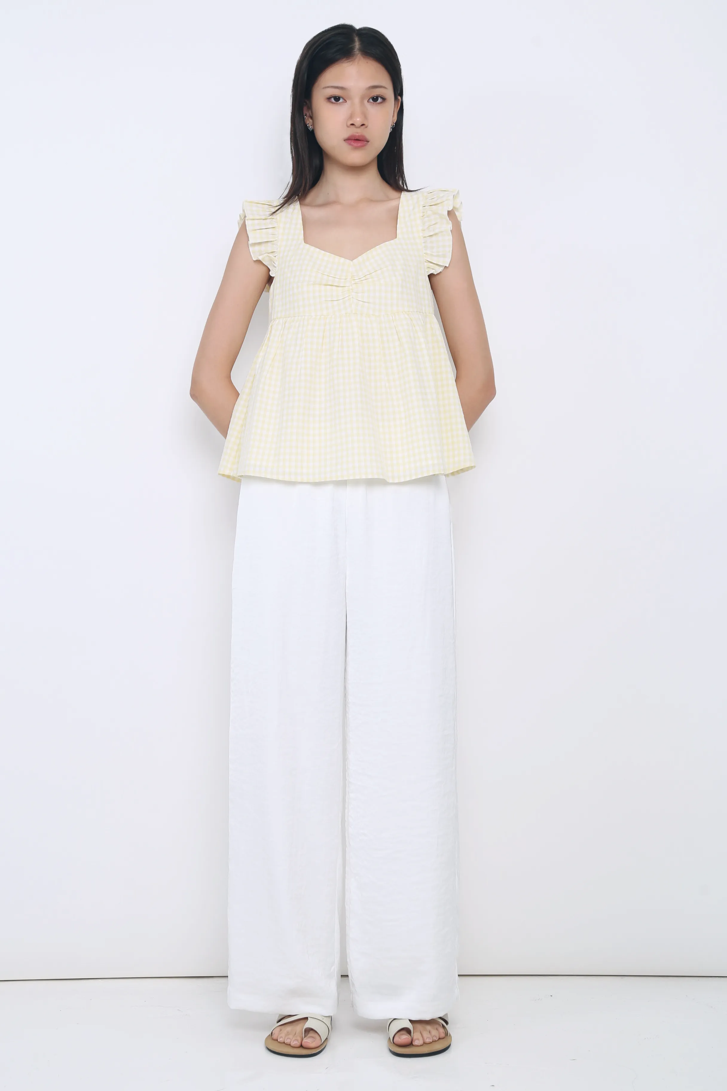 Naomi Picnic Gingham Blouse Vanilla Yellow Chic Look