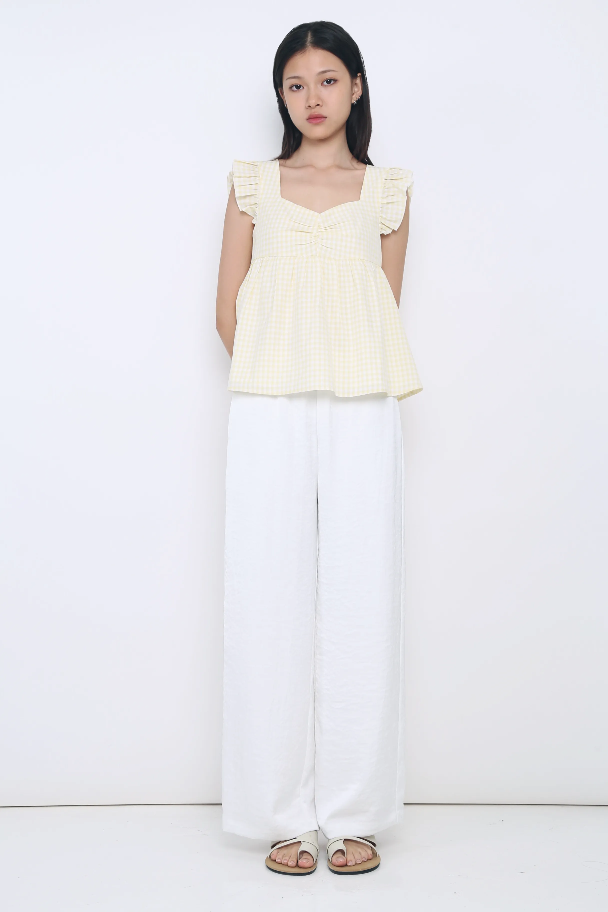 Naomi Picnic Gingham Blouse Vanilla Yellow DoubleStitched Construction