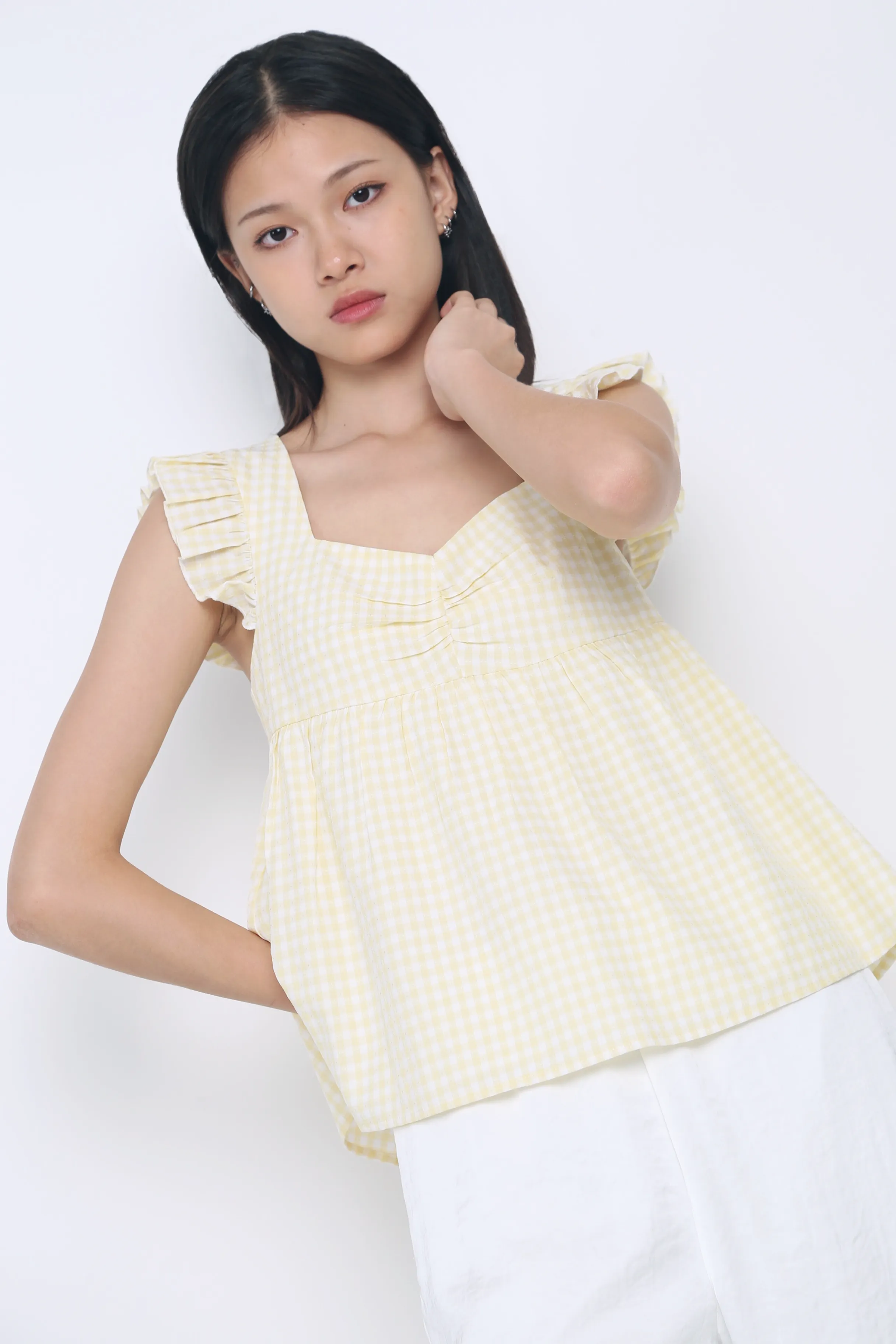 Naomi Picnic Gingham Blouse Vanilla Yellow Minimalist Stitching