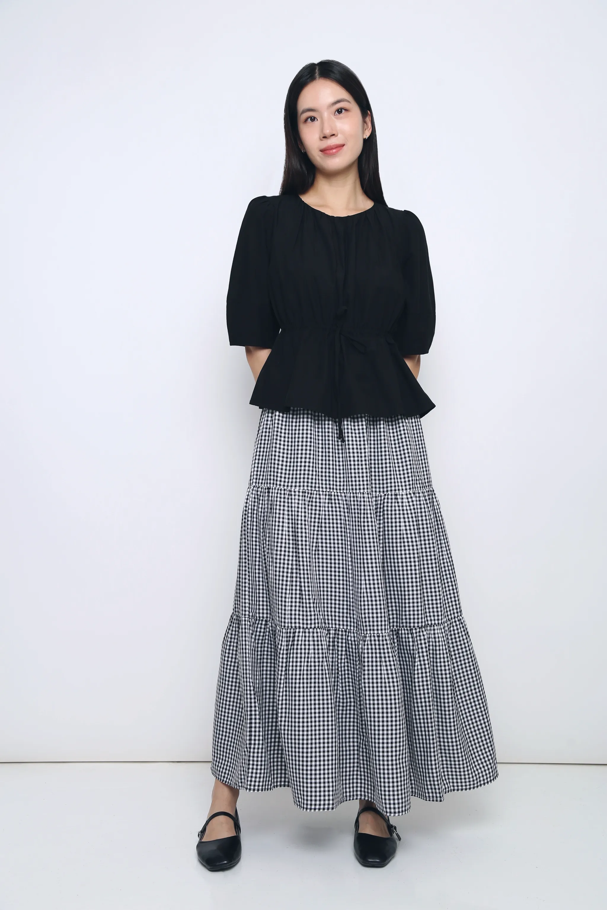 Athletic Look Ultraviolet Protection Fabric Natalina Tie Waist Blouse Black