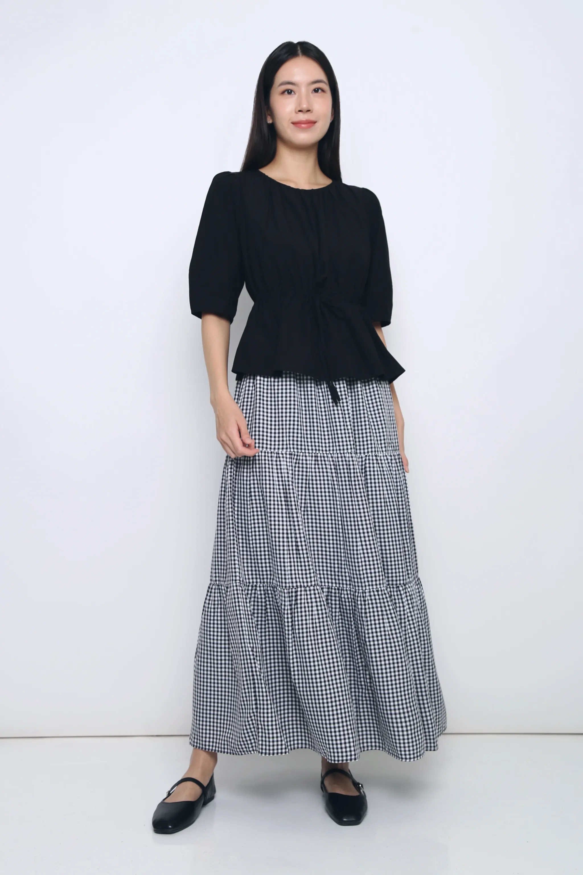 Natalina Tie Waist Blouse Black Denim Shirt