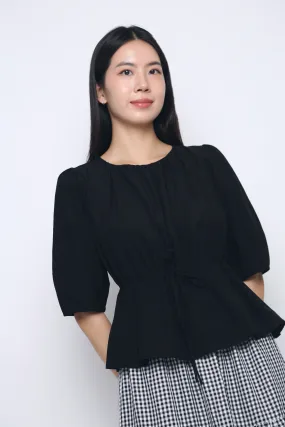 Natalina Tie Waist Blouse Black Flexible Hemline