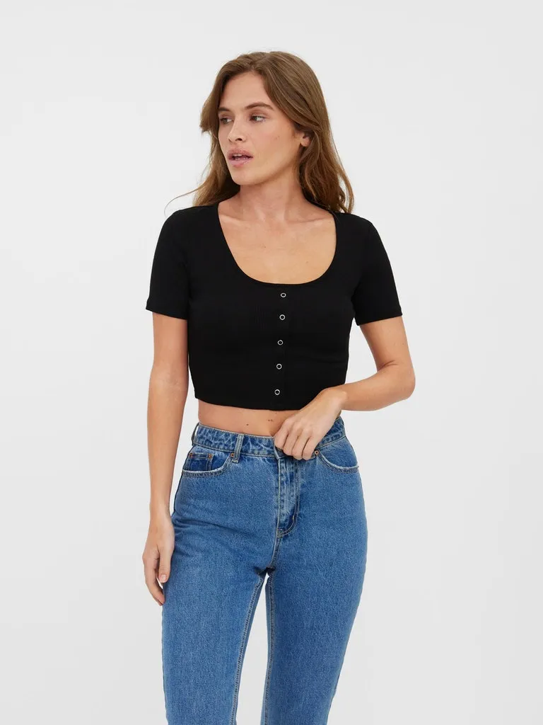 Non Restrictive Fit Flatlock Seam Design Natasha Button Cotton Crop Top