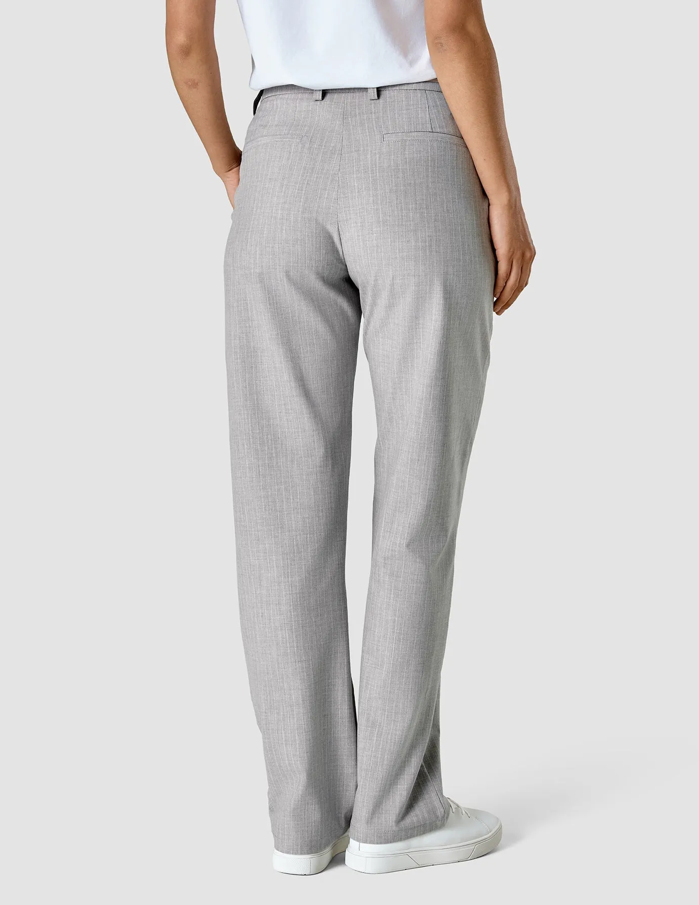 Essential Pants Straight Light Grey Pinstriped Long Wear Casual Comfort Look