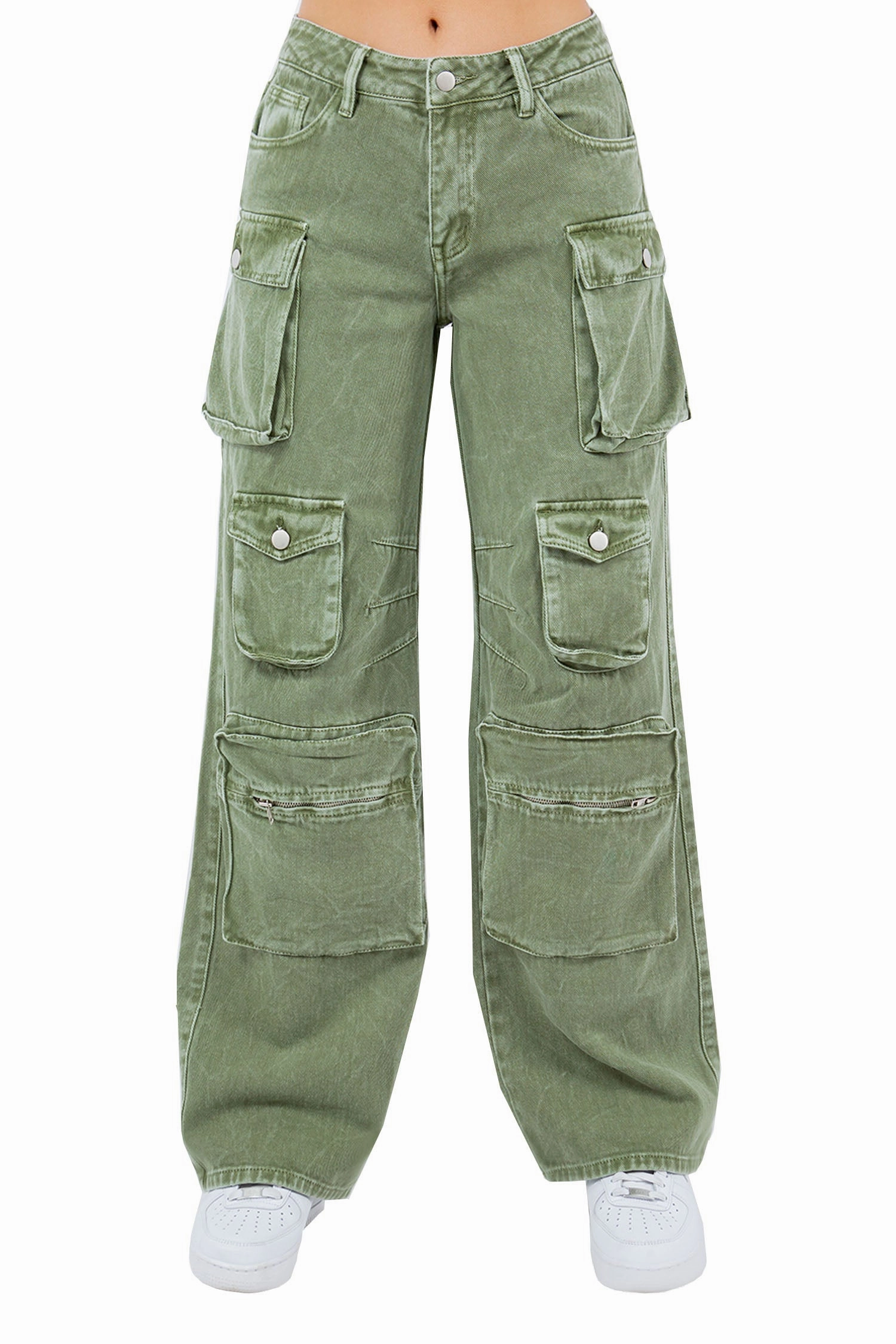 Day Ready Women's High Rise Stone Washed Cargo Pocket Loose Fit Denim Jeans