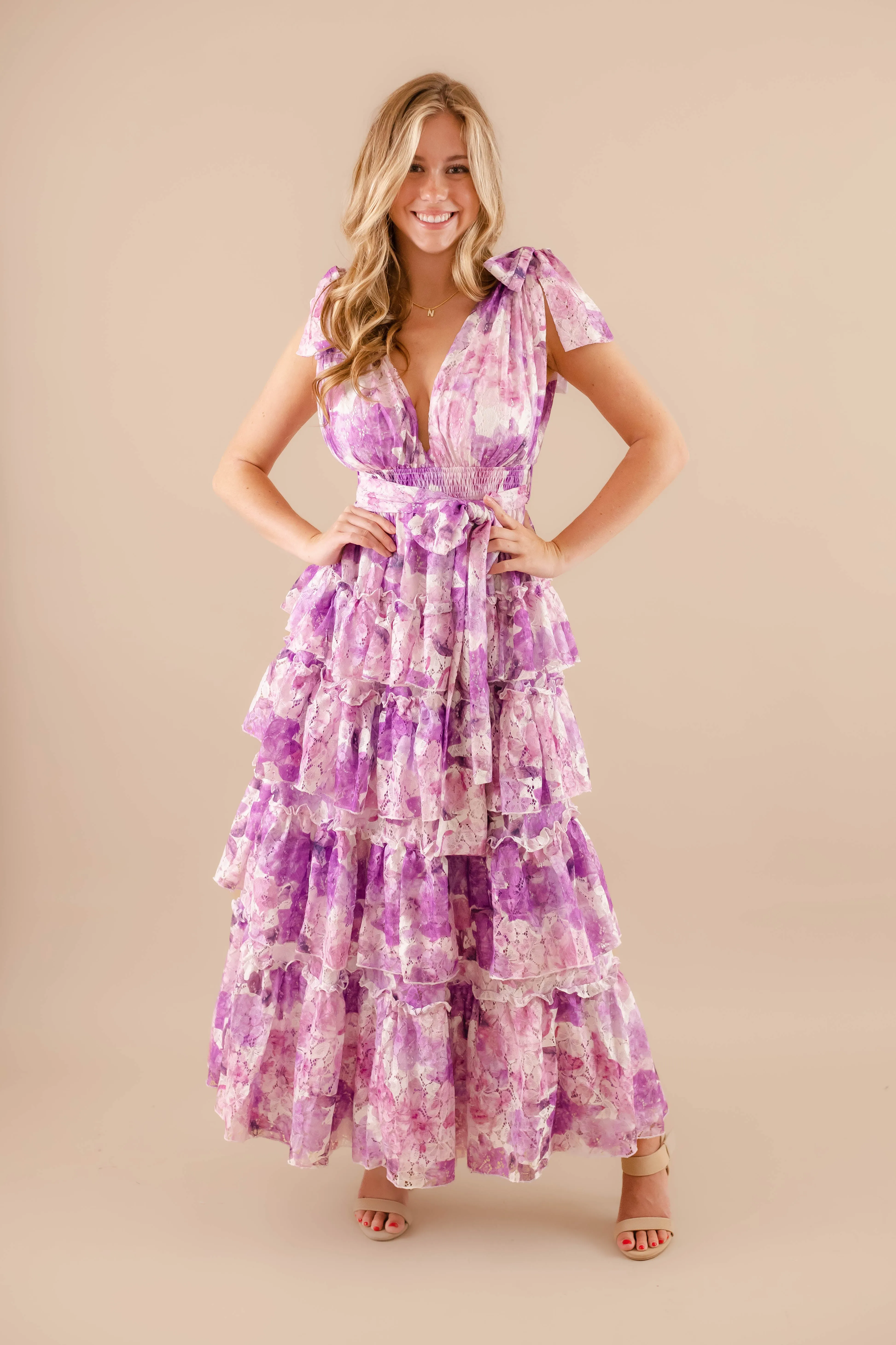 Sharp Finish Trendy Layering Nature's Charm Maxi Dress-Purple