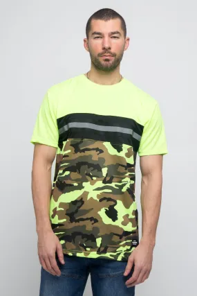 Recycled Polyester Durable Reinforced Hem Neon Camo Reflective Stripe T- Shirt