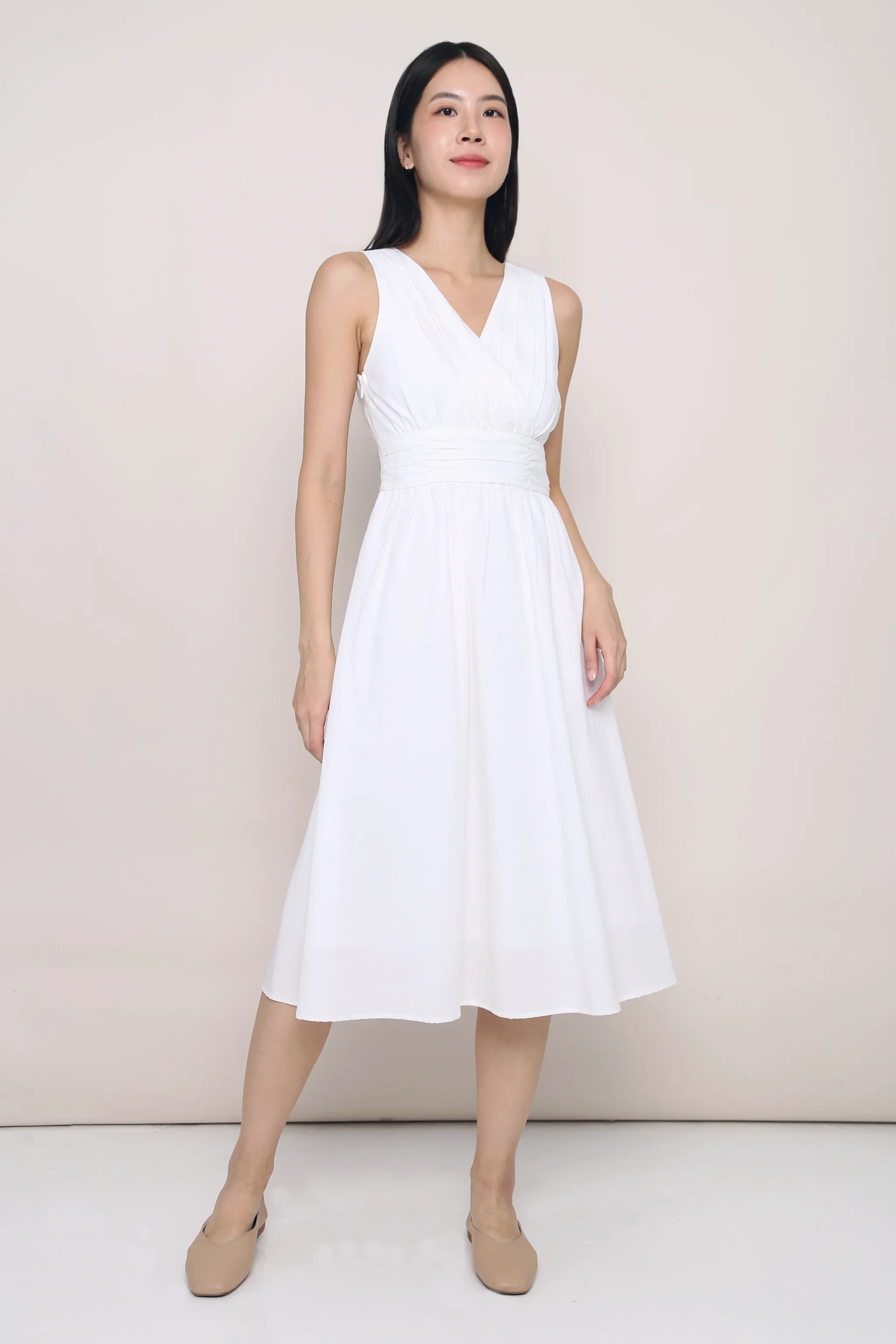 cut out All Time Meagan Pleat Waist Midi Dress White