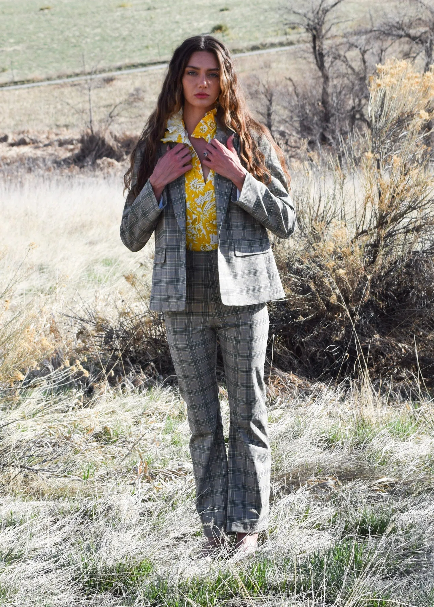 Never A Wallflower Pull On Pants in Stretch Plaid Comfy Cut Non slip grip