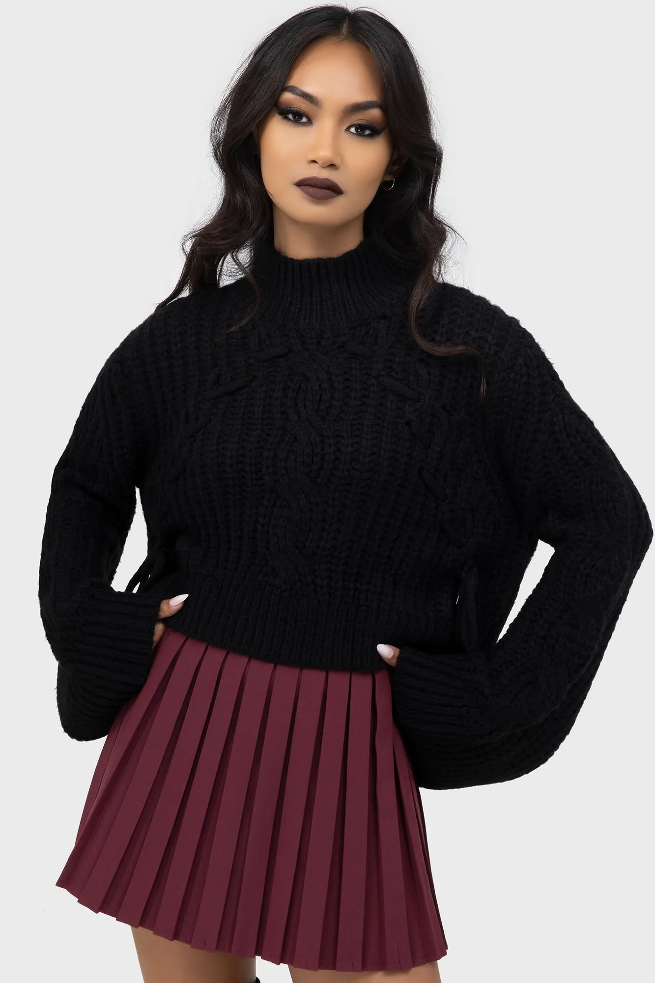 Nightshade's Curse Mini Skirt [DARK RED] Twist Front A Line Cut